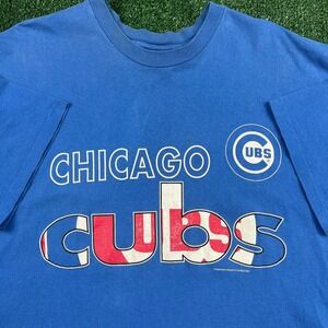 Vintage Hanes MLB Chicago Cubs Single Stitch Spellout T-Shirt Men's 2XL Blue 90s